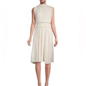 Nanette Lepore Mock Neck Sleeveless Pleated Midi Dress Champagne